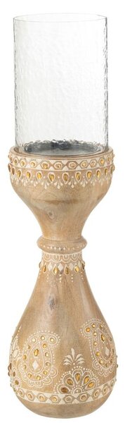 Malovaný dřevěný kulatý svícen s korálky Boho Mango wood - Ø 13*46 cm - J-Line by Jolipa