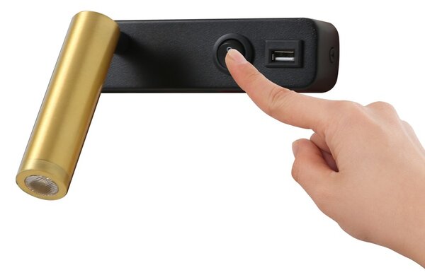 Immax GOAL USB + VYPÍNAČ designové nástěnné LED svítidlo 3W,BLACK+GOLD