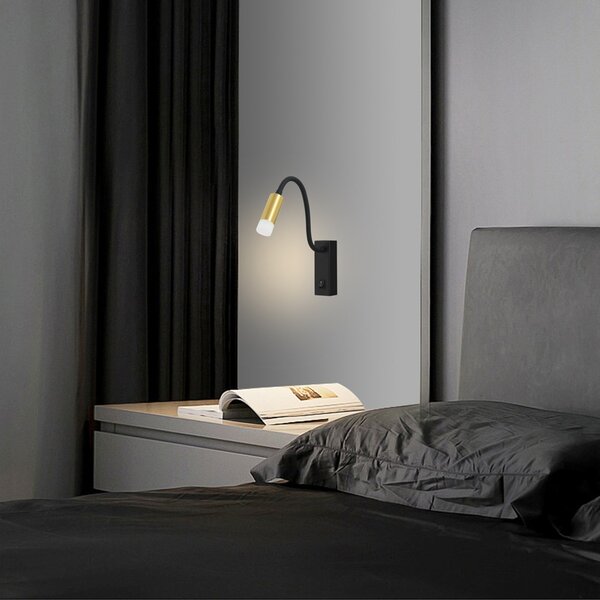 Immax GOAL designové nástěnné LED svítidlo s vypínačem, 3W, BLACK+GOLD+ACRYL