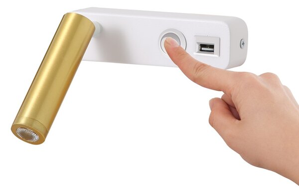 Immax GOAL USB + VYPÍNAČ designové nástěnné LED svítidlo 3W,WHITE+GOLD