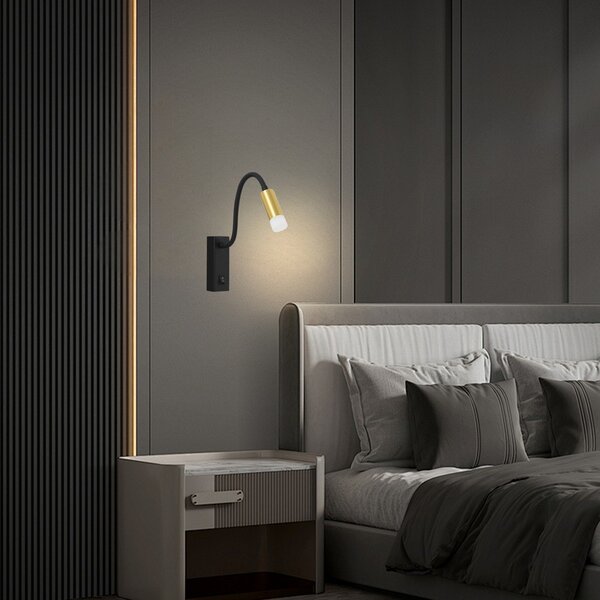 Immax GOAL designové nástěnné LED svítidlo s vypínačem, 3W, BLACK+GOLD+ACRYL