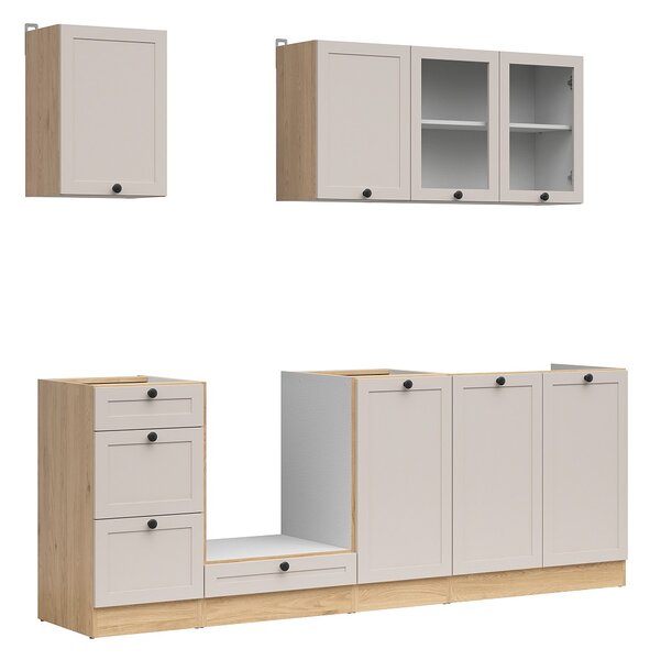 Kuchyň JUNONA 220 cm, verze 2, bez pracovní desky, dub berstein/kašmír
