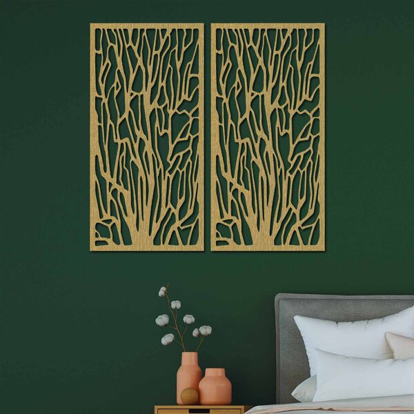 Elegantní dřevěná nástěnná dekorace s motivem lesa | VFOOF: Přírodní překližka - Topol přírodní 40 x 20 cm 3867-42115 PR0262 HEU+