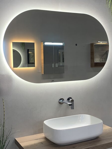 Zrcadlo oválné Ambiente Oval 120 x 70 cm s LED podsvícením po celém obvodu na chodbu do předsíně nástěnné do koupelny na zeď 411-477