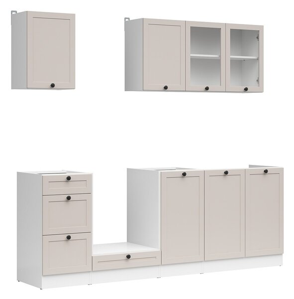Kuchyň JUNONA 220 cm, verze 2, bez pracovní desky, bílá/kašmír