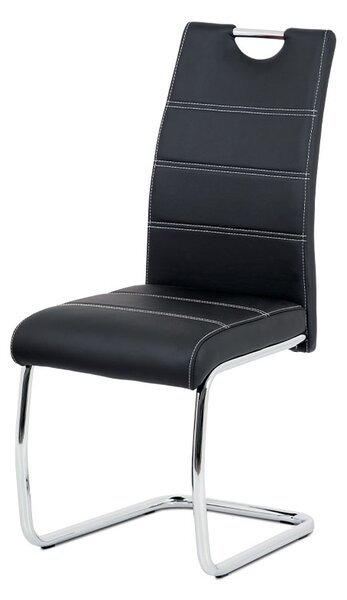 Autronic Jídelní židle, černá, bílé prošití, kov chrom, HC-481 BK