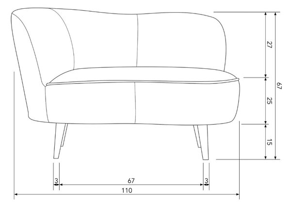 WOOOD Okrově žluté sametové lounge křeslo Norma 112 cm, levé