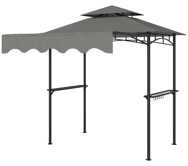 Outsunny přístřešek na gril 242 × 149 × 248 cm — voděodolná, nehořlavá dvojitá střecha, boční police, UV30+, šedý | Aosom