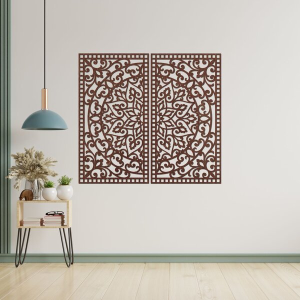 Dřevěný 2-dílný obraz Mandala – Vyřezávaná nástěnná dekorace - FLOUFER: Překližka Topol - Honey 3071 20 cm 4452-91208 PR0514-C