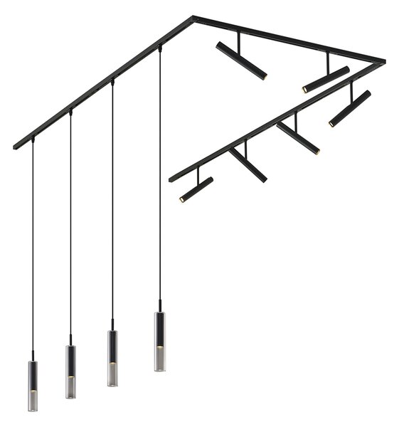Moderní kolejnicový systém černý s 6 bodovými světly a 4 závěsnými světly černý 1-fázový - Slimline Avery Loyce