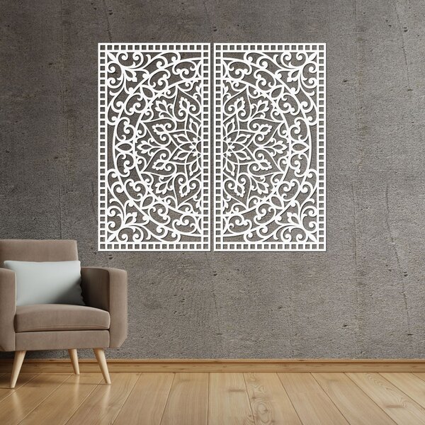 Dřevěný 2-dílný obraz Mandala – Vyřezávaná nástěnná dekorace - FLOUFER: Překližka Topol - Honey 3071 20 cm 4452-91208 PR0514-C