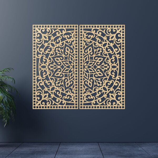 Dřevěný 2-dílný obraz Mandala – Vyřezávaná nástěnná dekorace - FLOUFER: Překližka Topol - Honey 3071 20 cm 4452-91208 PR0514-C