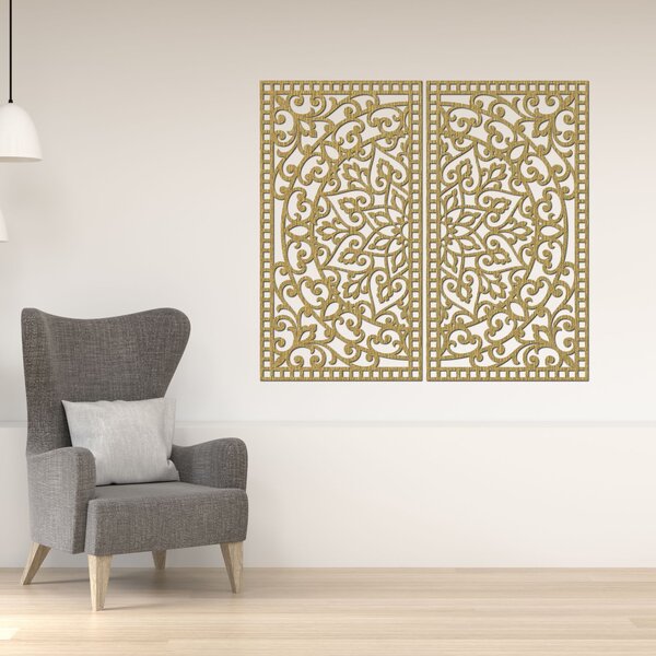 Dřevěný 2-dílný obraz Mandala – Vyřezávaná nástěnná dekorace - FLOUFER: Překližka Topol - Honey 3071 20 cm 4452-91208 PR0514-C