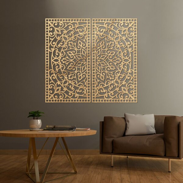 Dřevěný 2-dílný obraz Mandala – Vyřezávaná nástěnná dekorace - FLOUFER: Překližka Topol - Honey 3071 20 cm 4452-91208 PR0514-C