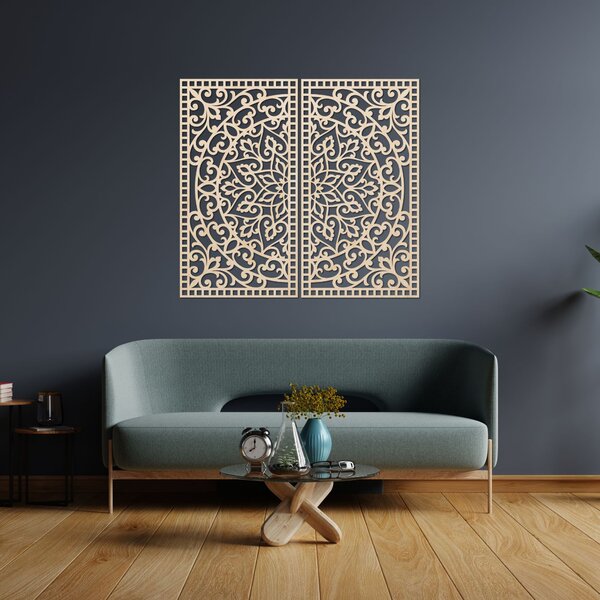 Dřevěný 2-dílný obraz Mandala – Vyřezávaná nástěnná dekorace - FLOUFER: Překližka Topol - Honey 3071 20 cm 4452-91208 PR0514-C