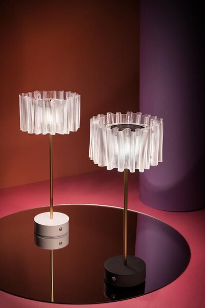 SLAMP ACRT000PRB000BT000EU Accordéon battery, stolní designová lampička na baterii s bílou základnou, 1,3W LED 2700K, výška 32,7cm