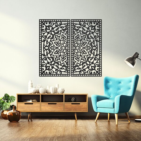 Dřevěný 2-dílný obraz Mandala – Vyřezávaná nástěnná dekorace - FLOUFER: Překližka Topol - Honey 3071 20 cm 4452-91208 PR0514-C