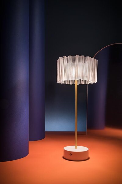SLAMP ACRT000PRB000BT000EU Accordéon battery, stolní designová lampička na baterii s bílou základnou, 1,3W LED 2700K, výška 32,7cm
