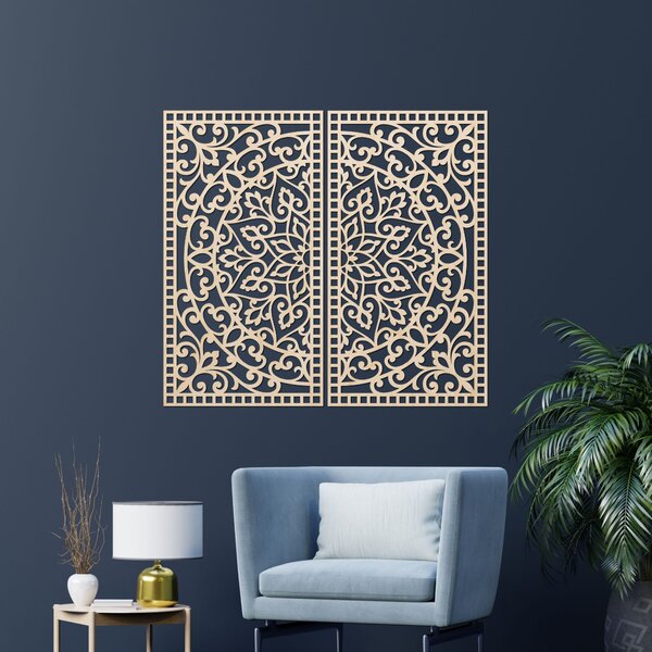 Dřevěný 2-dílný obraz Mandala – Vyřezávaná nástěnná dekorace - FLOUFER: Překližka Topol - Honey 3071 20 cm 4452-91208 PR0514-C