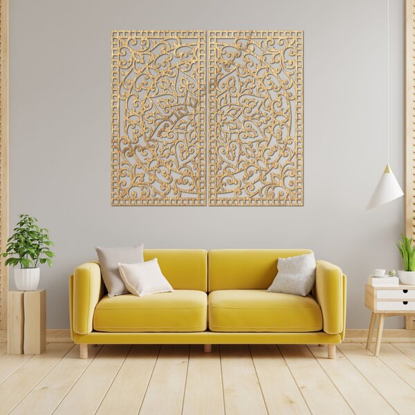 Dřevěný 2-dílný obraz Mandala – Vyřezávaná nástěnná dekorace - FLOUFER: Překližka Topol - Honey 3071 20 cm 4452-91208 PR0514-C