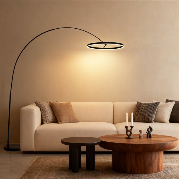 Designová oblouková stojací lampa černá vč. LED s 3-stupňovým stmíváním - Anello