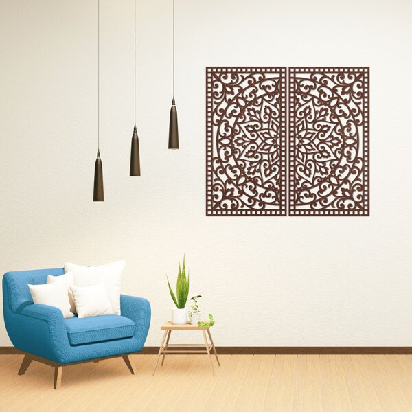 Dřevěný 2-dílný obraz Mandala – Vyřezávaná nástěnná dekorace - FLOUFER: Překližka Topol - Honey 3071 20 cm 4452-91208 PR0514-C
