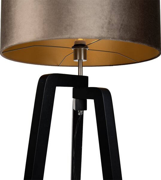 Stojací lampa černý stativ s hnědým stínidlem se zlatým vnitřkem 50 cm - Puros