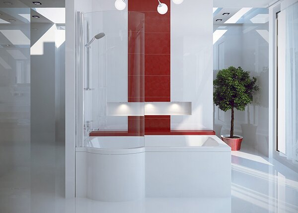 Besco Akrylátová atypická vana s vanovou zástěnou INSPIRO VK 150x70 (160x70, 170x70) Barva: Bílá, Rozměry (cm): 150x70, Orientace: Levá