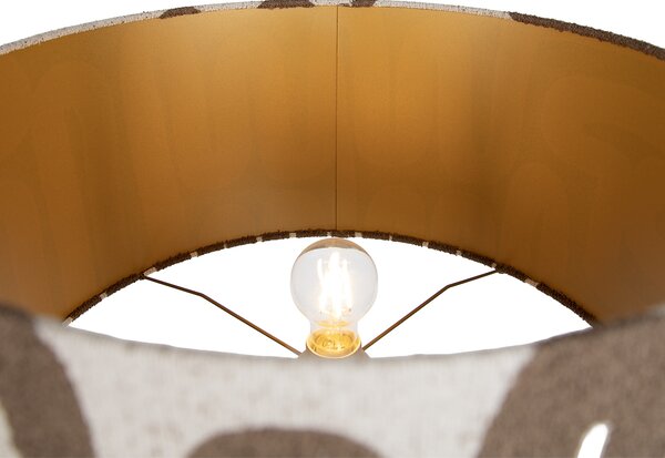 Stojací lampa trojnožka dřevěná s béžovým a hnědým pruhovaným stínidlem 50 cm - Lou