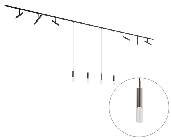 Moderní kolejnicový systém černý s 6 bodovými světly a 4 závěsnými světly tmavě bronzový 1-fázový - Slimline Avery Loyce
