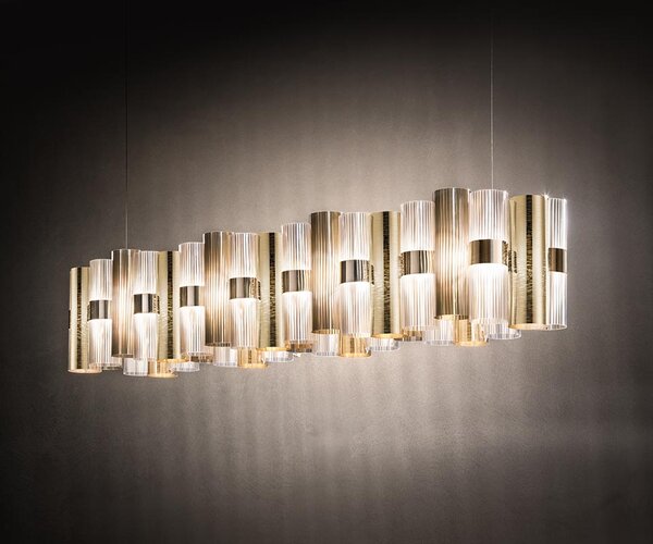 SLAMP LALS3XLGLD01T00NMTEU La Lollo Gold suspension linear 140, designové závěsné svítidlo, 110W LED 2700K stmívatelné, délka 142cm