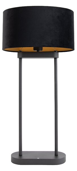 Stolní lampa černá s černým oválným stínidlem 35 cm - Thijmen