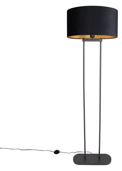 Stojací lampa černá s černým oválným stínidlem 50 cm - Thijmen