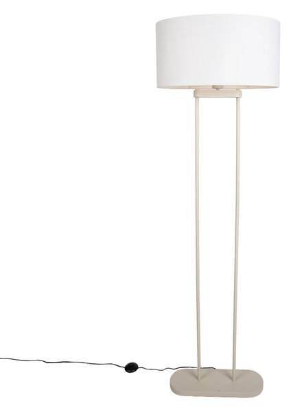 Béžová stojací lampa s oválným lněným bílým stínidlem 50 cm - Thijmen
