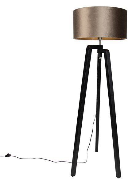 Stojací lampa černý stativ s hnědým stínidlem se zlatým vnitřkem 50 cm - Puros