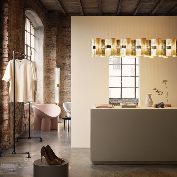 SLAMP LALS3XLGLD01T00NMTEU La Lollo Gold suspension linear 140, designové závěsné svítidlo, 110W LED 2700K stmívatelné, délka 142cm