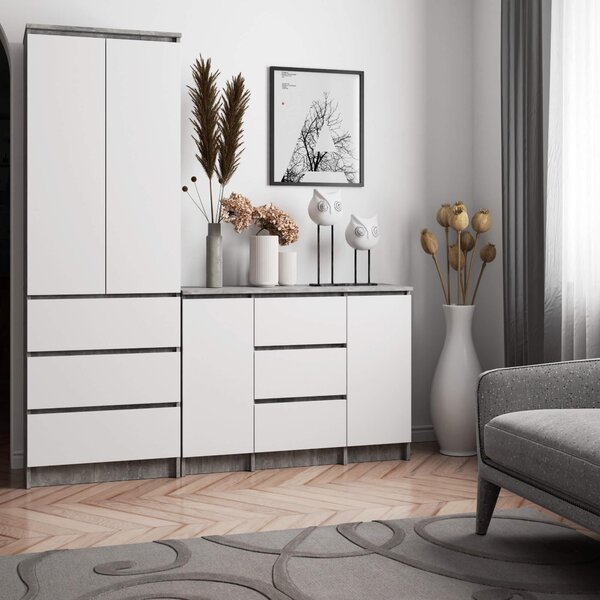 Komoda Kalista VI (beton + bílá). Akce -13%