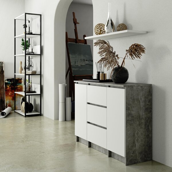 Komoda Kalista VI (beton + bílá). Akce -13%