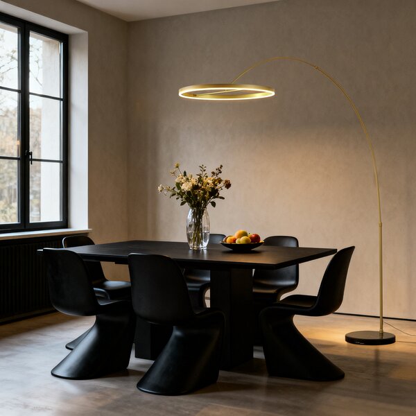 Designová oblouková stojací lampa zlatá vč. LED s 3-stupňovým stmíváním - Anello