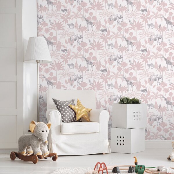Dětská vliesová tapeta s palmami a zvířátky, 976-3, Mika, ICH Wallcoverings