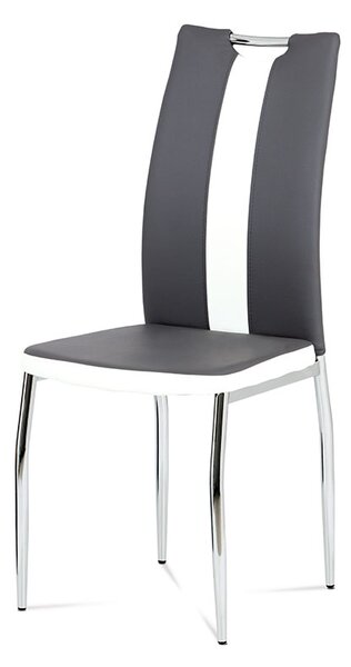 Jídelní židle, potah kombinace šedé a bílé ekokůže, kovová čtyřnohá chromovaná p
