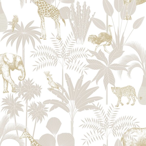 Dětská vliesová tapeta s palmami a zvířátky, 976-1, Mika, ICH Wallcoverings