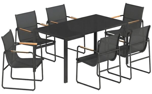 Outsunny 7dílná venkovní jídelní souprava 150×80 cm — tvrzené sklo, 6 prodyšných židlí | Aosom