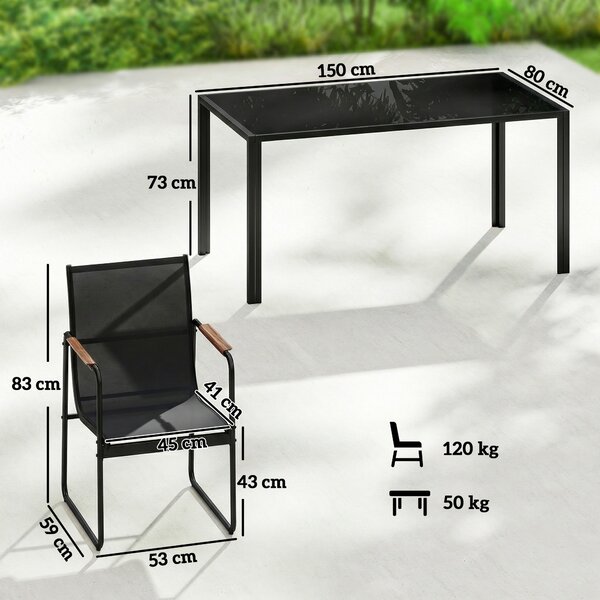 Outsunny 7dílná venkovní jídelní souprava 150×80 cm — tvrzené sklo, 6 prodyšných židlí | Aosom
