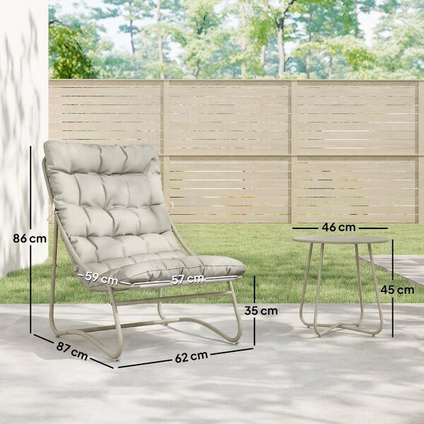 Outsunny 3dílný venkovní bistro set s polstry — 2 prodyšná křesla a kulatý stolek, žárově pozinkovaná ocel, světle šedý | Aosom