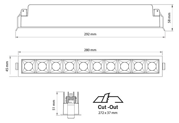 SLC vestavné LED svítidlo PIXEL 10x 25 W 220-240 V 2700 K stmívatelné 36° Ra90 bílé