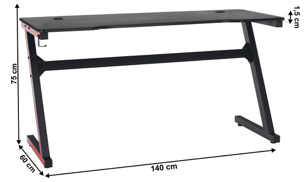 KONDELA Herní stůl / počítačový stůl, černá / červená, MACKENZIE 140cm