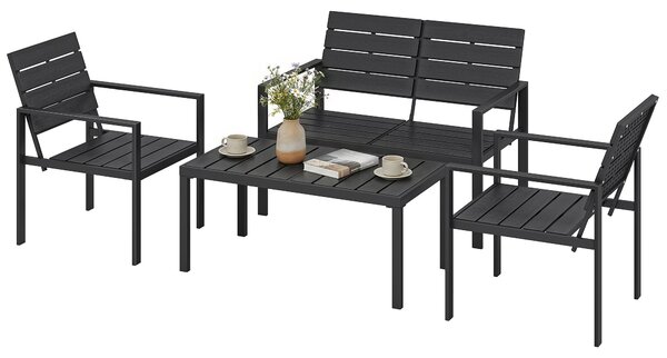 Outsunny 4dílný zahradní sedací set – 2místná pohovka, 2 křesla a stolek, černá | Aosom