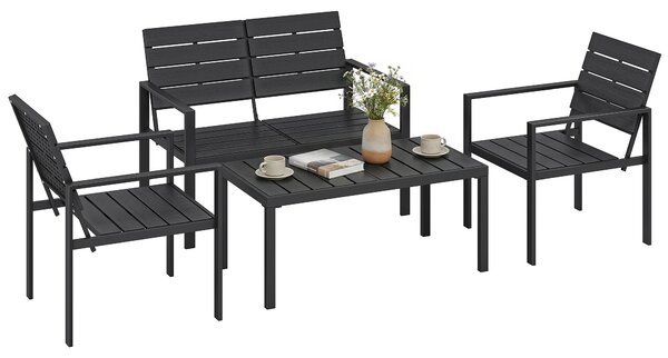 Outsunny 4dílný zahradní sedací set – 2místná pohovka, 2 křesla a stolek, černá | Aosom