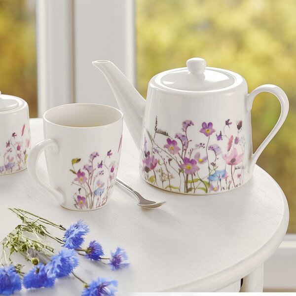 Bílá/fialová porcelánová konvice na čaj 1 l Louka – Orion